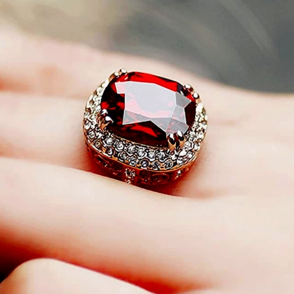 roses_garden Jewelry - 18k Champagne Gold & Ruby Halo Ring NWT